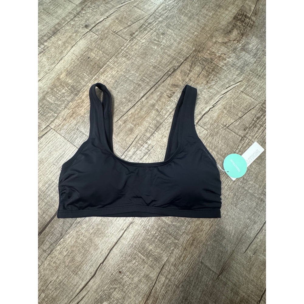 Beautikini Womens Black Scoop Neck Bikini Top Swimsuit Size S Wide Straps